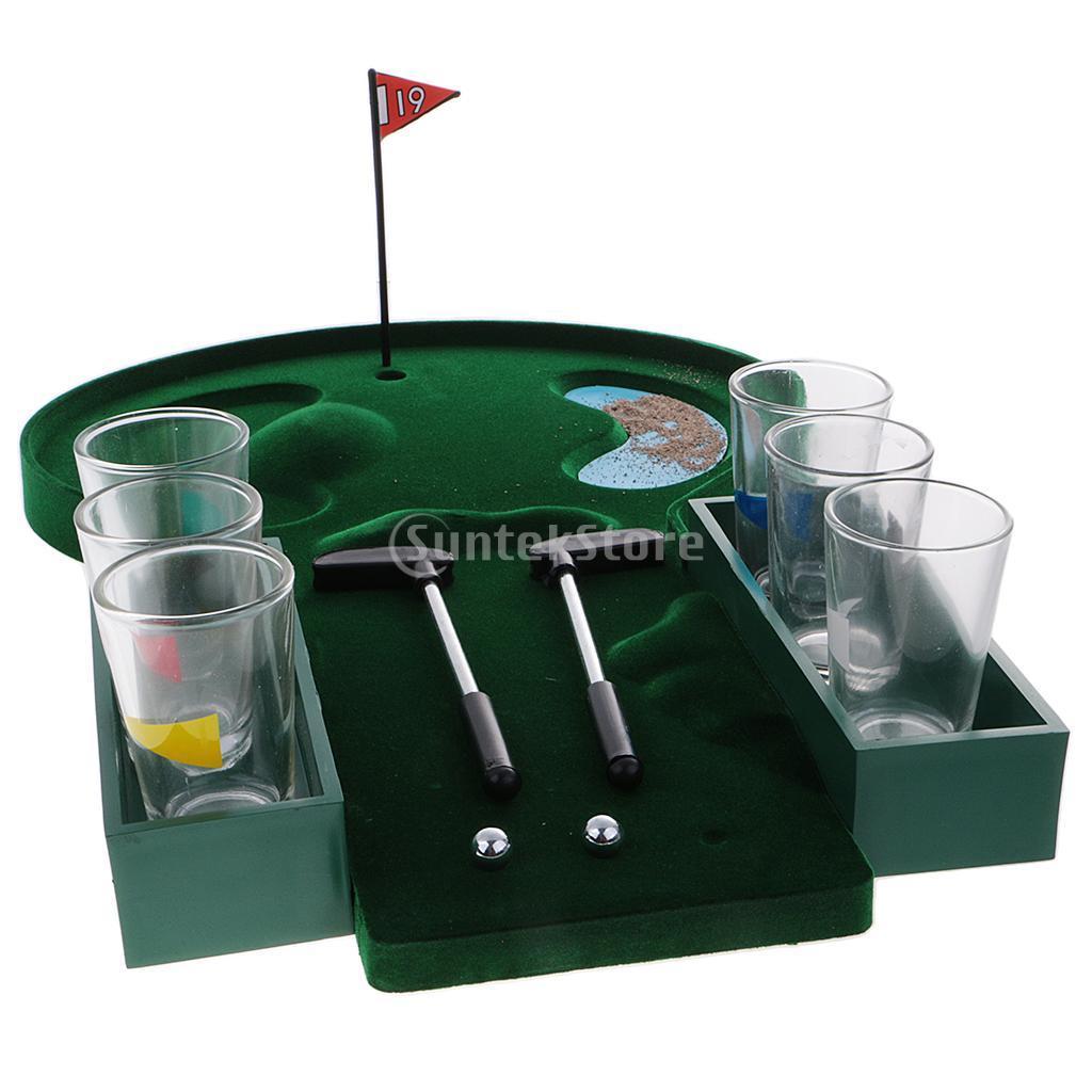 Mini Table Top Golf Drinking Game Set with Shot Glasses