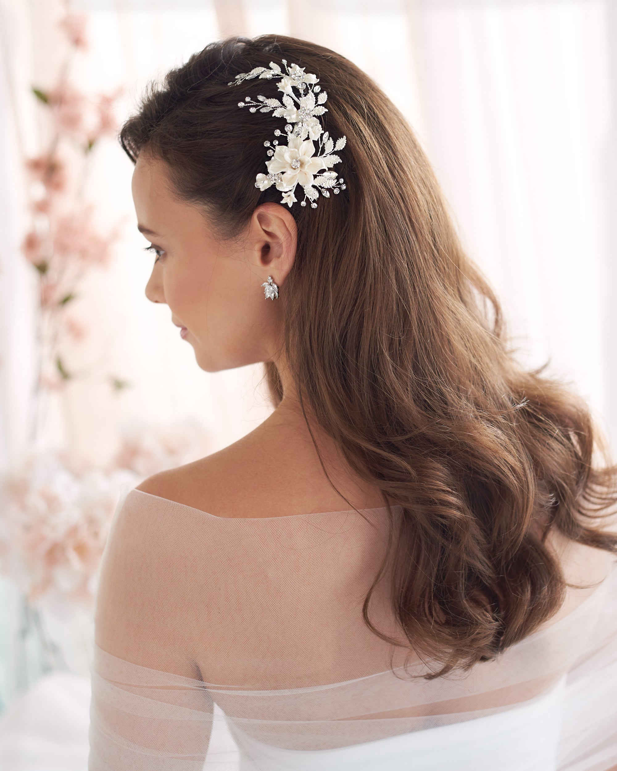 Ivory & Floral Bridal Clip