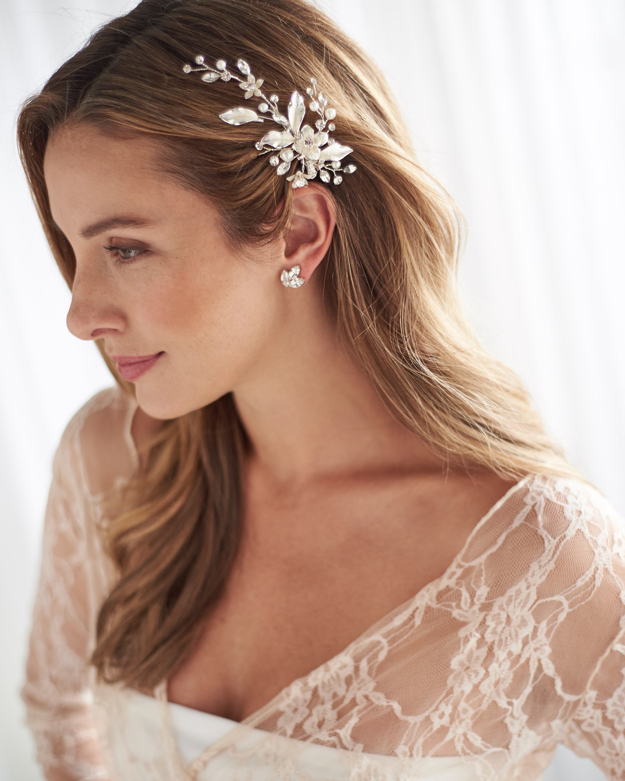 Petite Pearl & Floral Wedding Clip