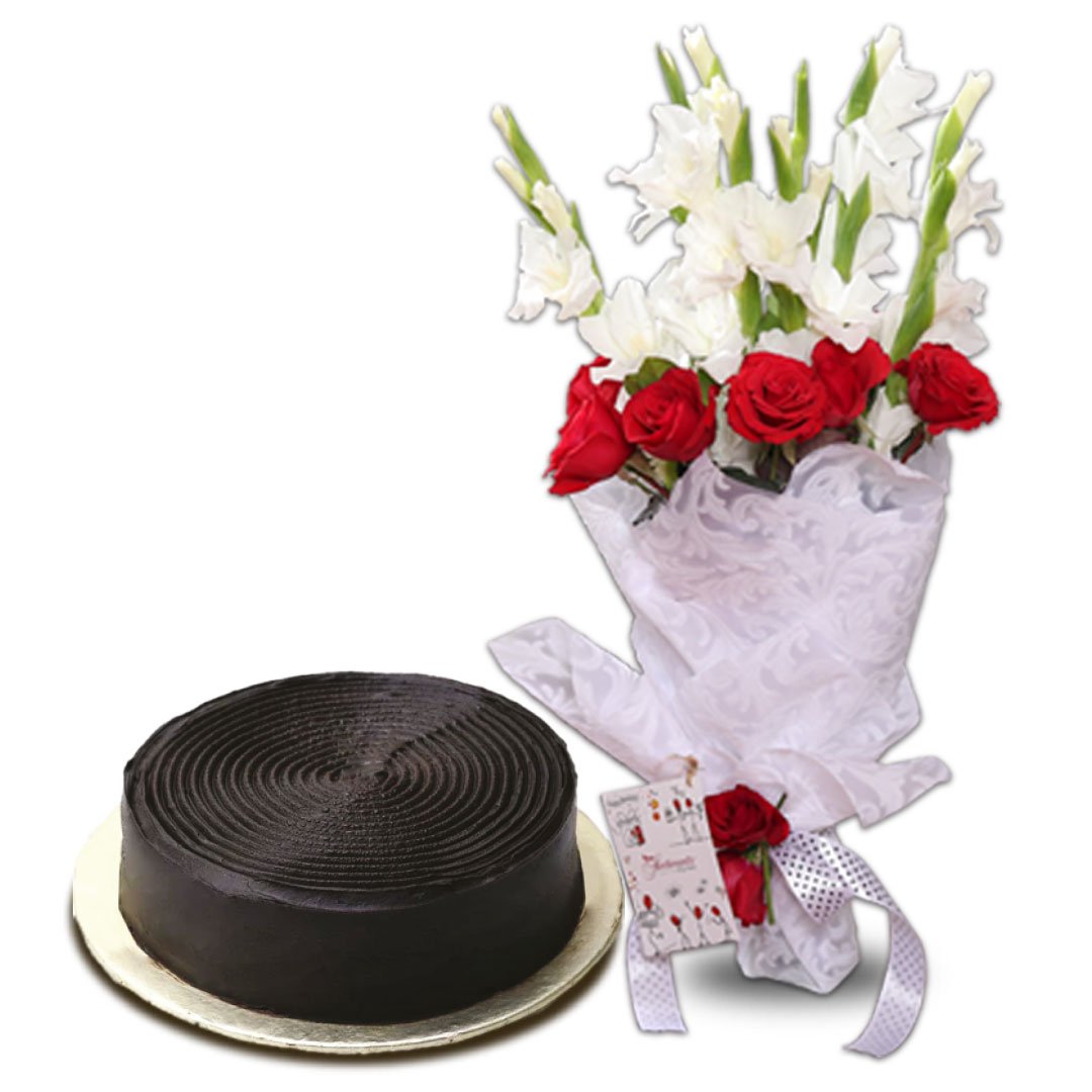 Celebration Bouquet & Chocolate Fudge Cake 2 lbs - We will need 48 hours for delivery