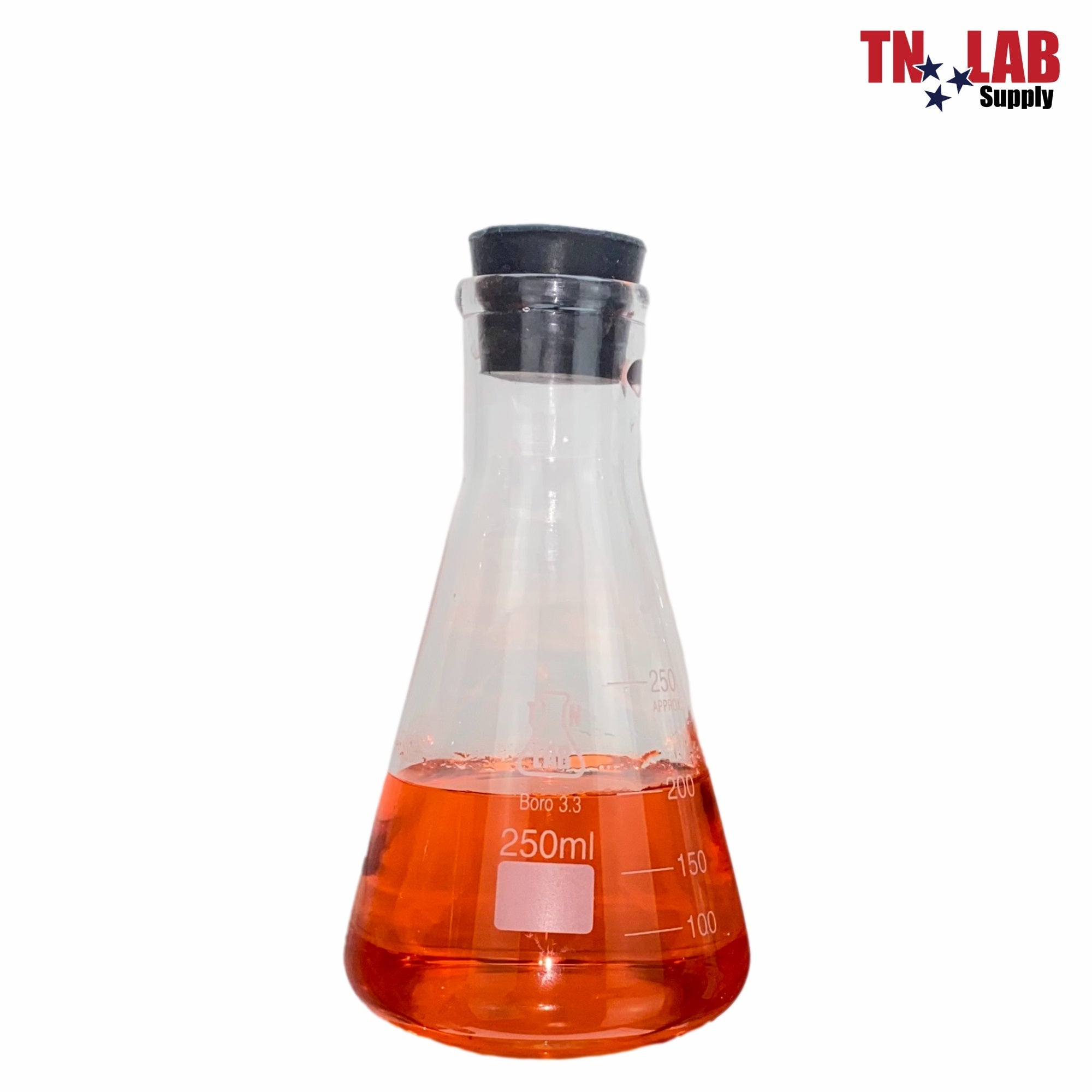 Erlenmeyer Flask Borosilicate Glass Conical 250ml w-Rubber Stopper 3-Pack