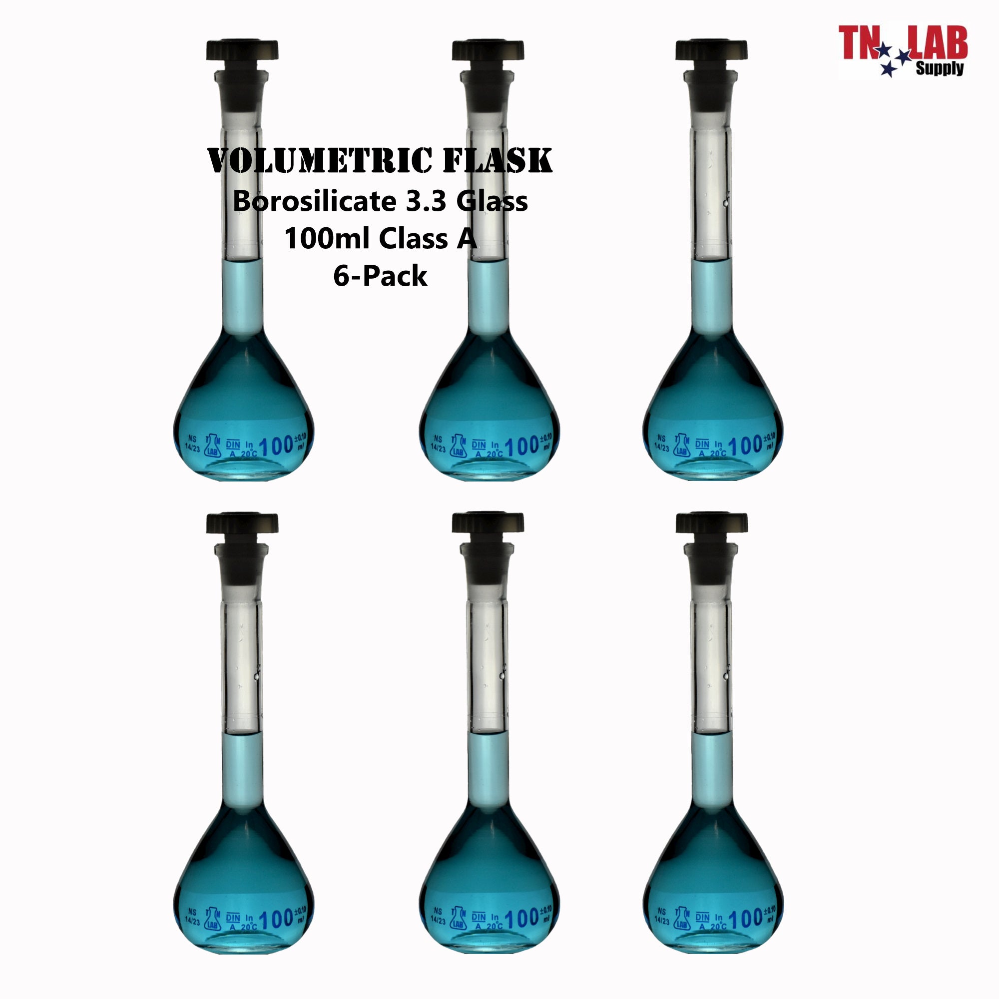 Volumetric Flask 100ml Borosilicate Glass 14/23 Joint Class A Accuracy