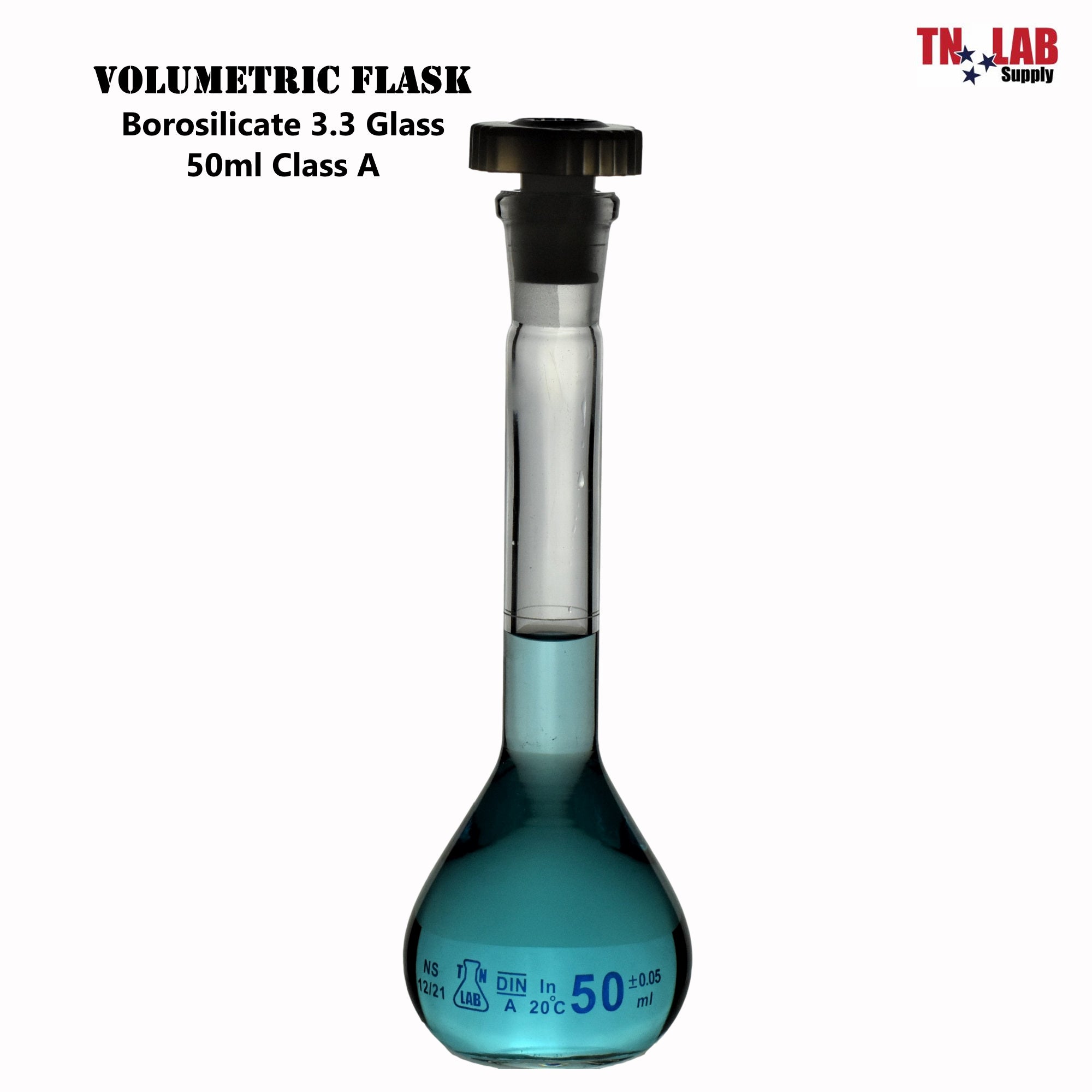 Volumetric Flask 50ml Borosilicate Glass Class A Accuracy