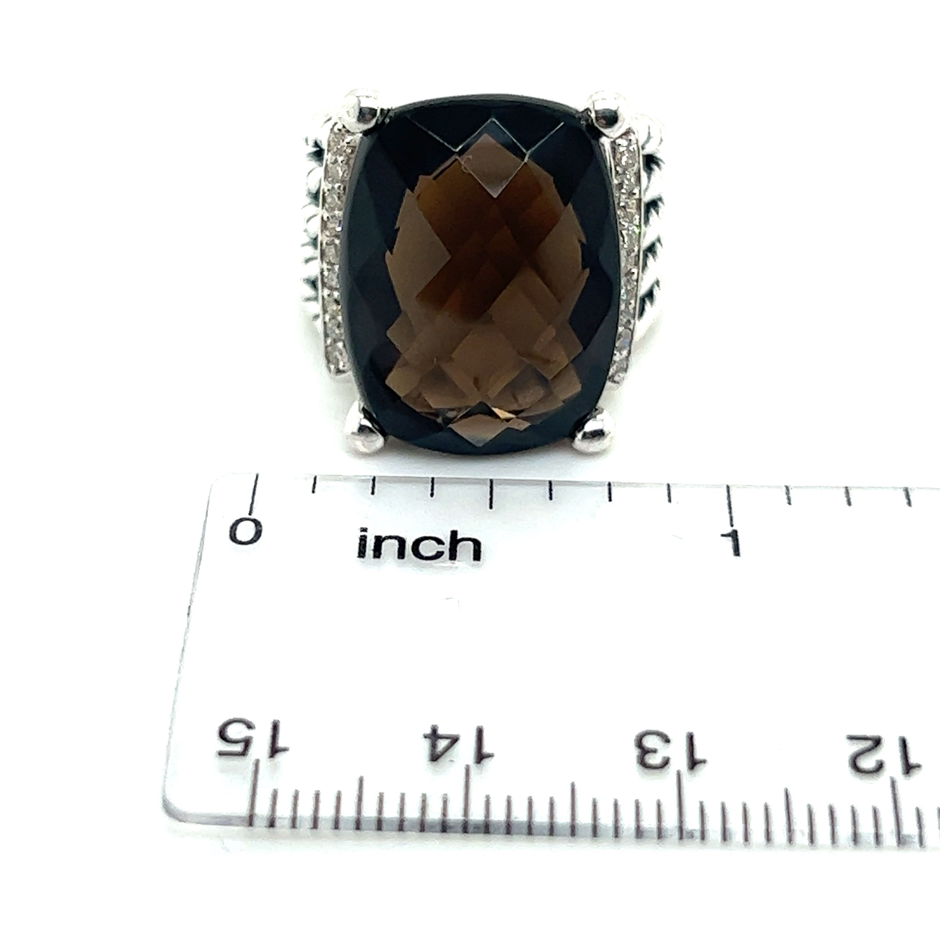 David Yurman Authentic Estate Wheaton Smoky Quartz Pave Diamond Ring 7 Silver 20 x 15 mm DY241