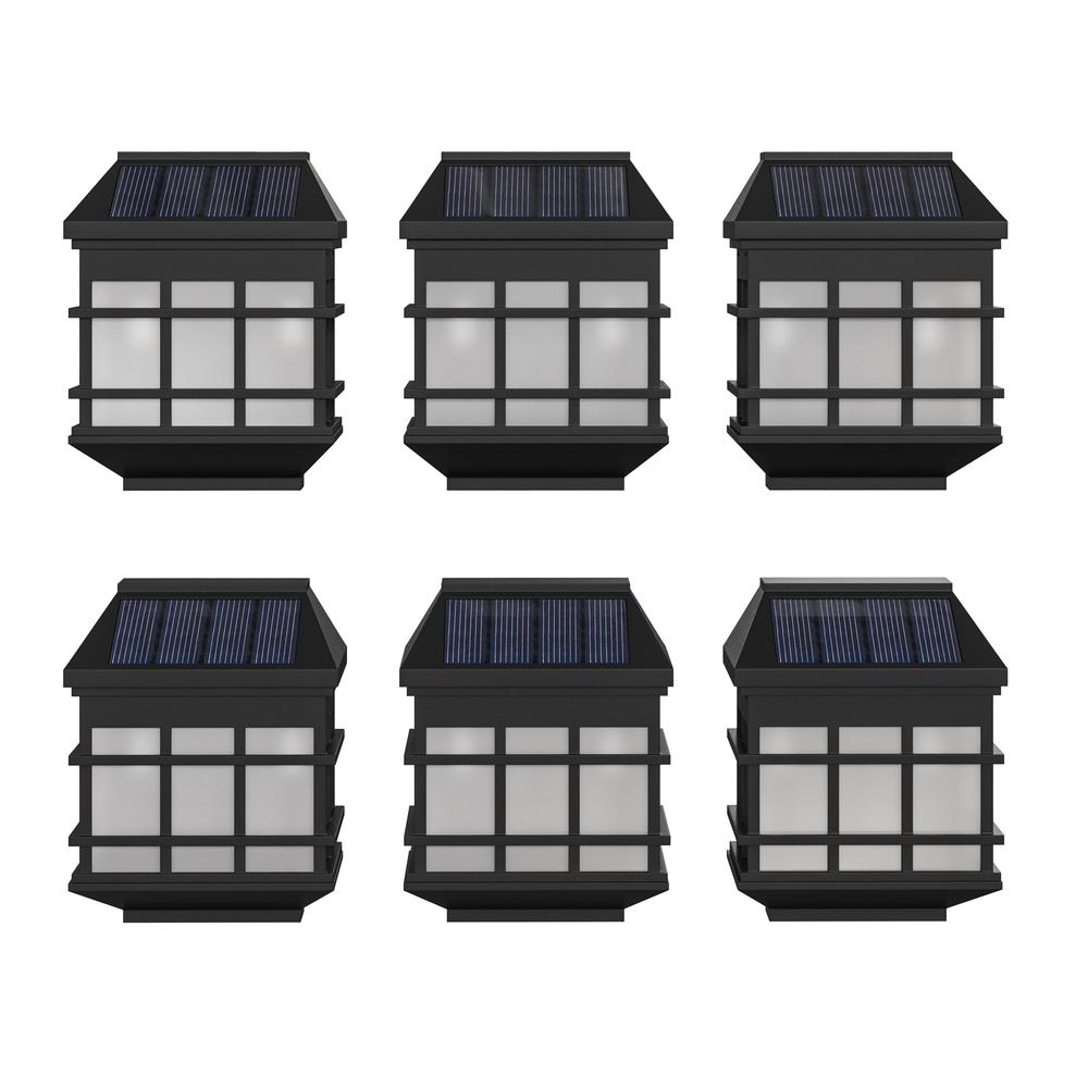 6 Pack Wall Mount LED Solar Lights - Weather Resistant Black Decorative Solar Powered Lights - Deck and Fencing Solar Lights - Flash Furniture