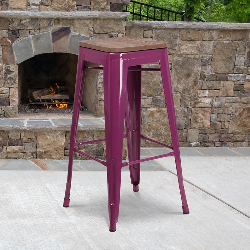 30' High Backless Purple Barstool with Square Wood Seat - Flash Furniture