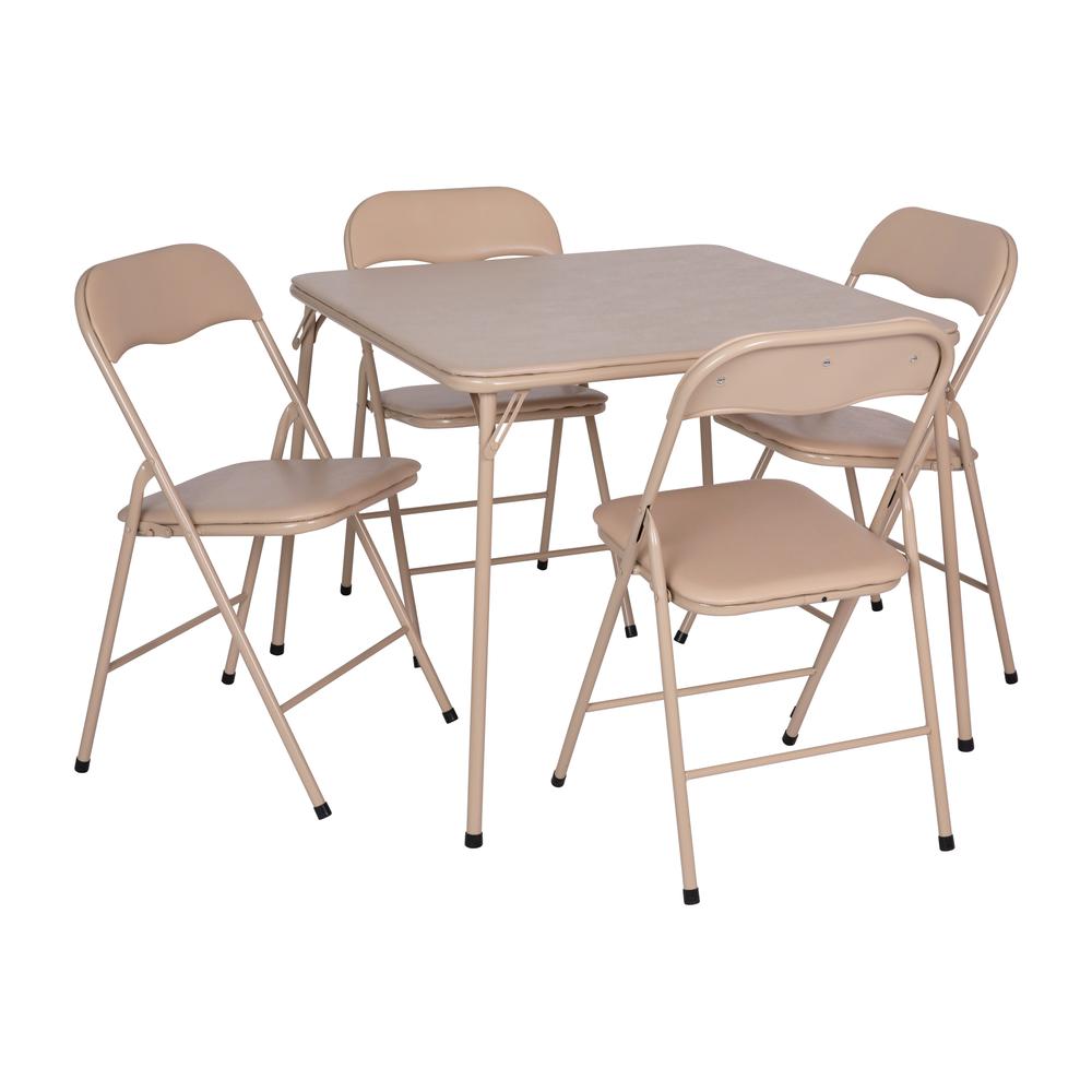 5 Piece Tan Folding Card Table and Chair Set - Flash Furniture