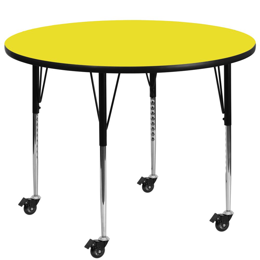 Mobile 48' Round Yellow HP Laminate Activity Table - Standard Height Adjustable Legs - Flash Furniture