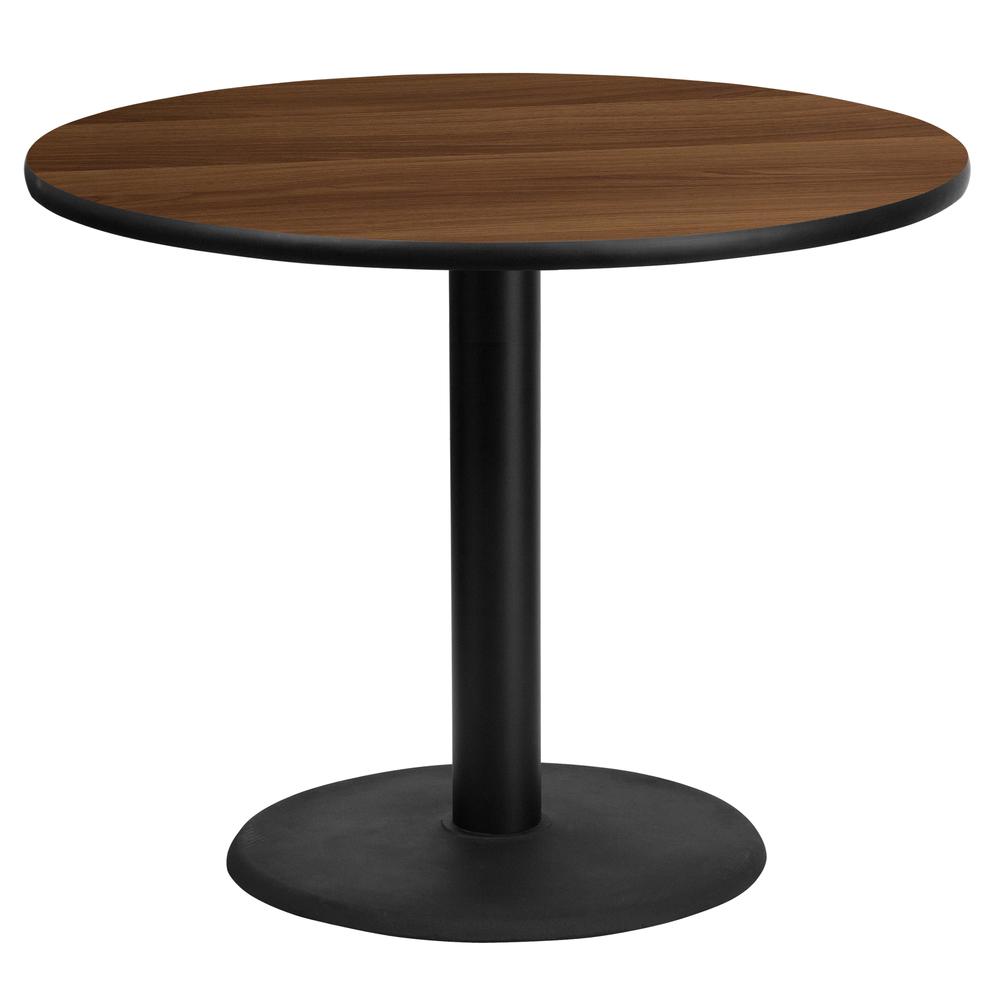 36' Round Walnut Laminate Table Top with 24' Round Table Height Base - Flash Furniture