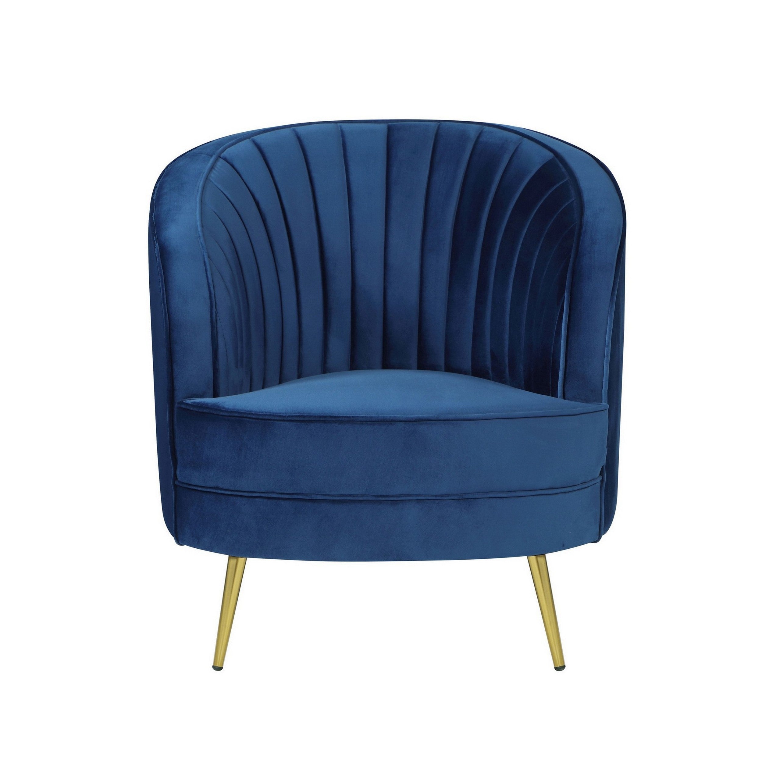 31 Inch Club Chair Blue Velvet Vertical Tufted Channels Art Deco Style BM294849 - Benzara