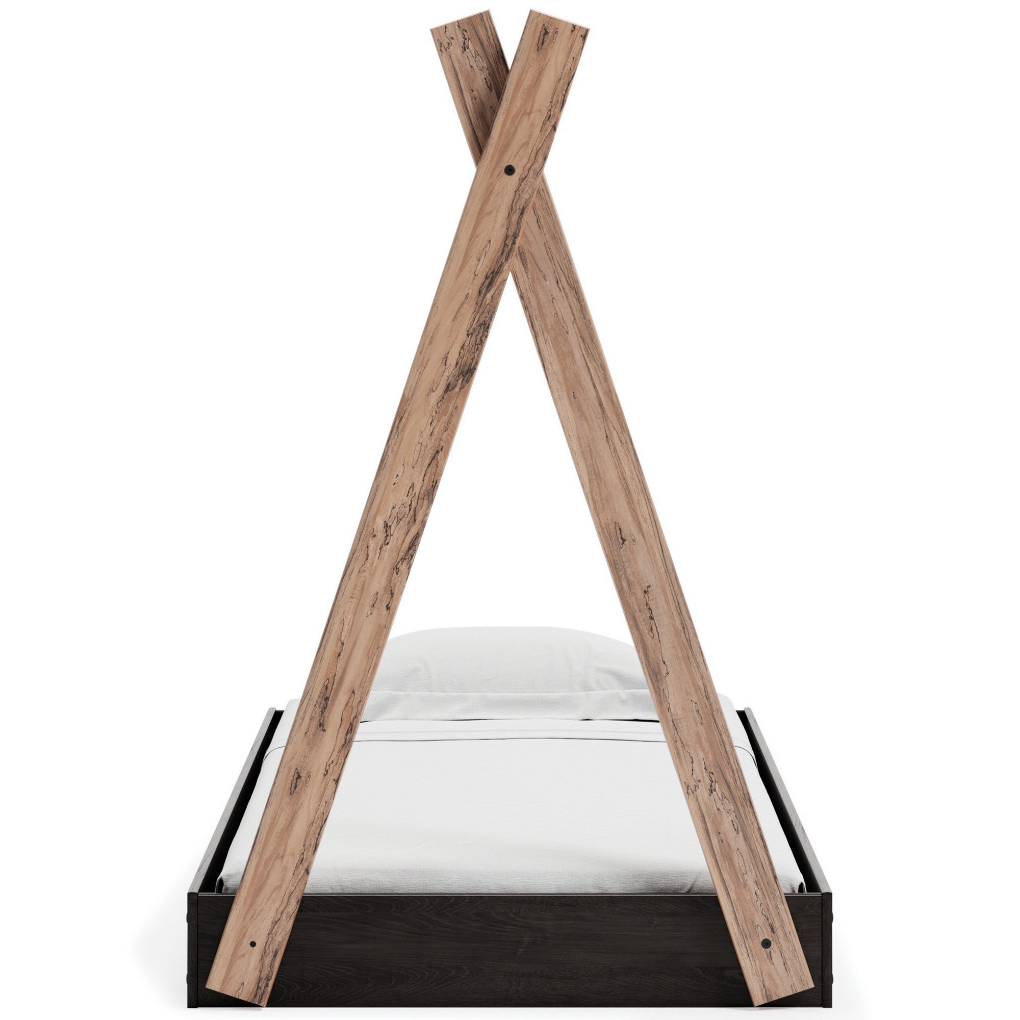 Pipa Modern Twin Size Bed Crossed Wood A Frame Tent Stand Jet Black Base BM296570 - Benzara