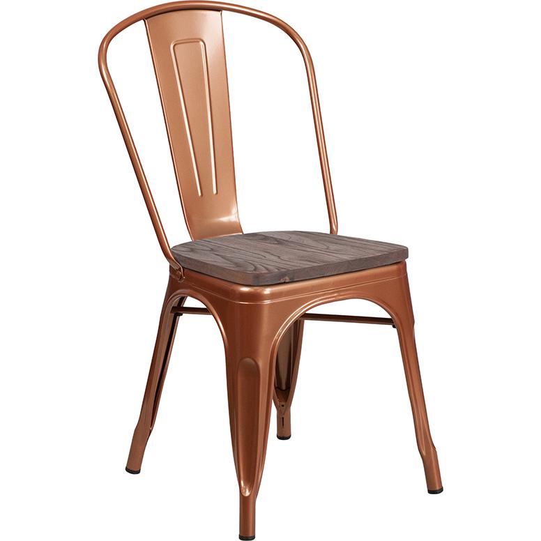 Copper Metal Stackable Chair with Wood Seat - Flash Furniture