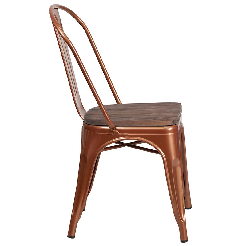 Copper Metal Stackable Chair with Wood Seat - Flash Furniture