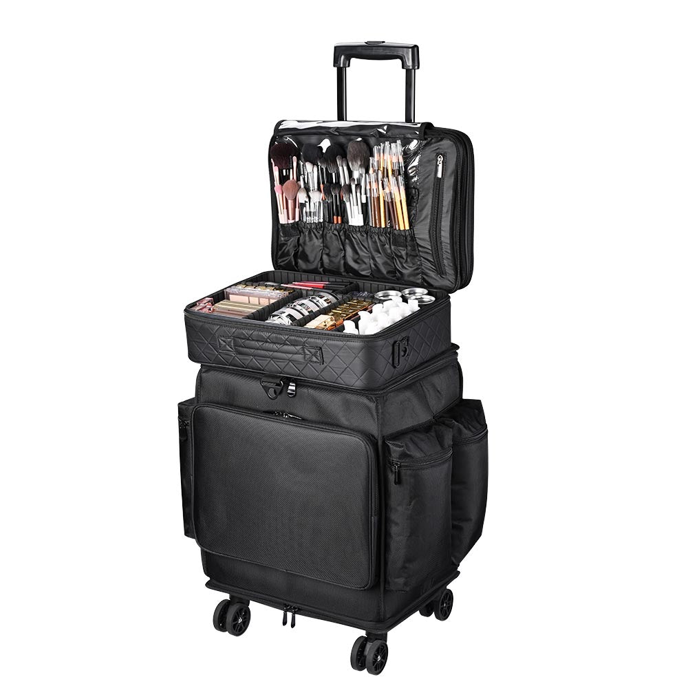  TheLAShop Rolling Hairstylist Travel Bag with Quilted Makeup Train Case 