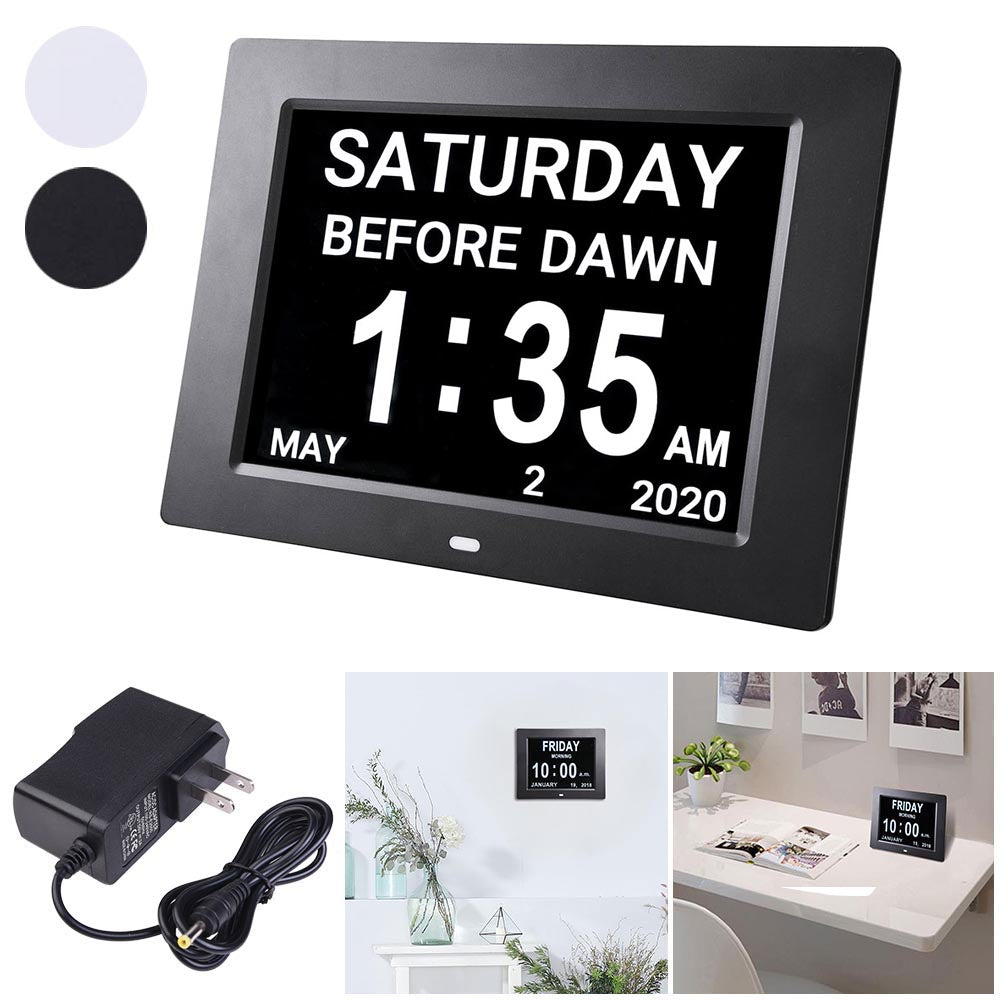  TheLAShop 8" Large Digital LED Day Clock Time Calendar 6-Alarm Color Opt 