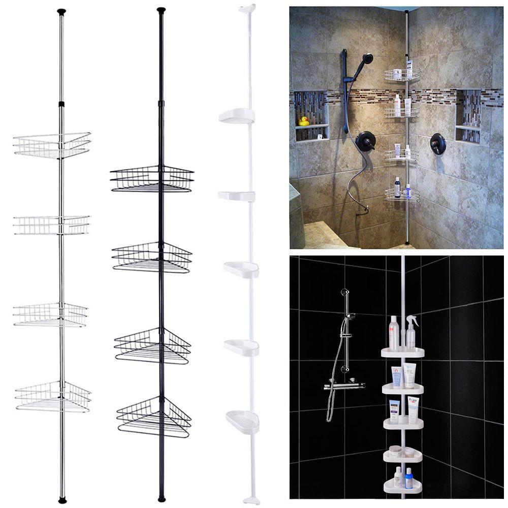  Aquaterior Tub Shower Corner Caddy Shelf Tension Pole w/ Baskets Color Opt 