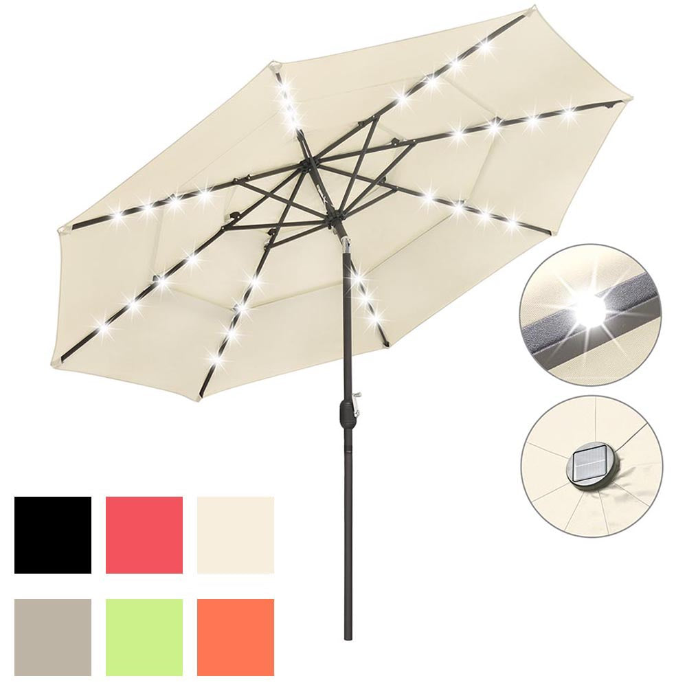  TheLAShop 10 ft 3-Tiered Tilting Patio Umbrella with Lights 8-Rib 