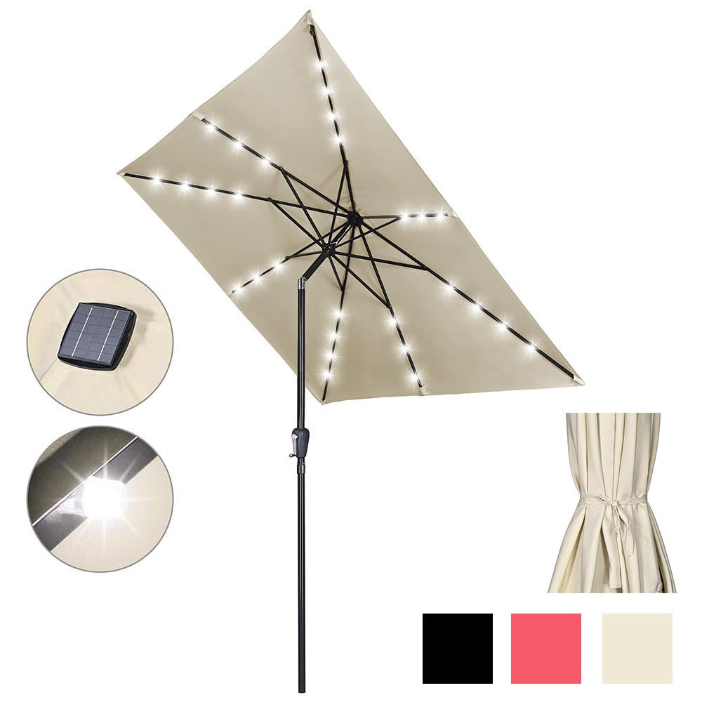  TheLAShop 9Ft 8-Rib Square Patio Umbrella with Solar Lights Tilt & Crank 