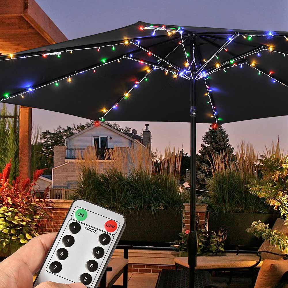  TheLAShop Patio Umbrella Lights Solar with Remote Sensor 9-10ft 8-Rib 