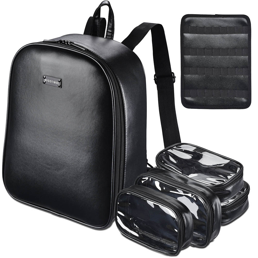  TheLAShop Black Leather Makeup Backpack Lightweight for Makeup Artist 