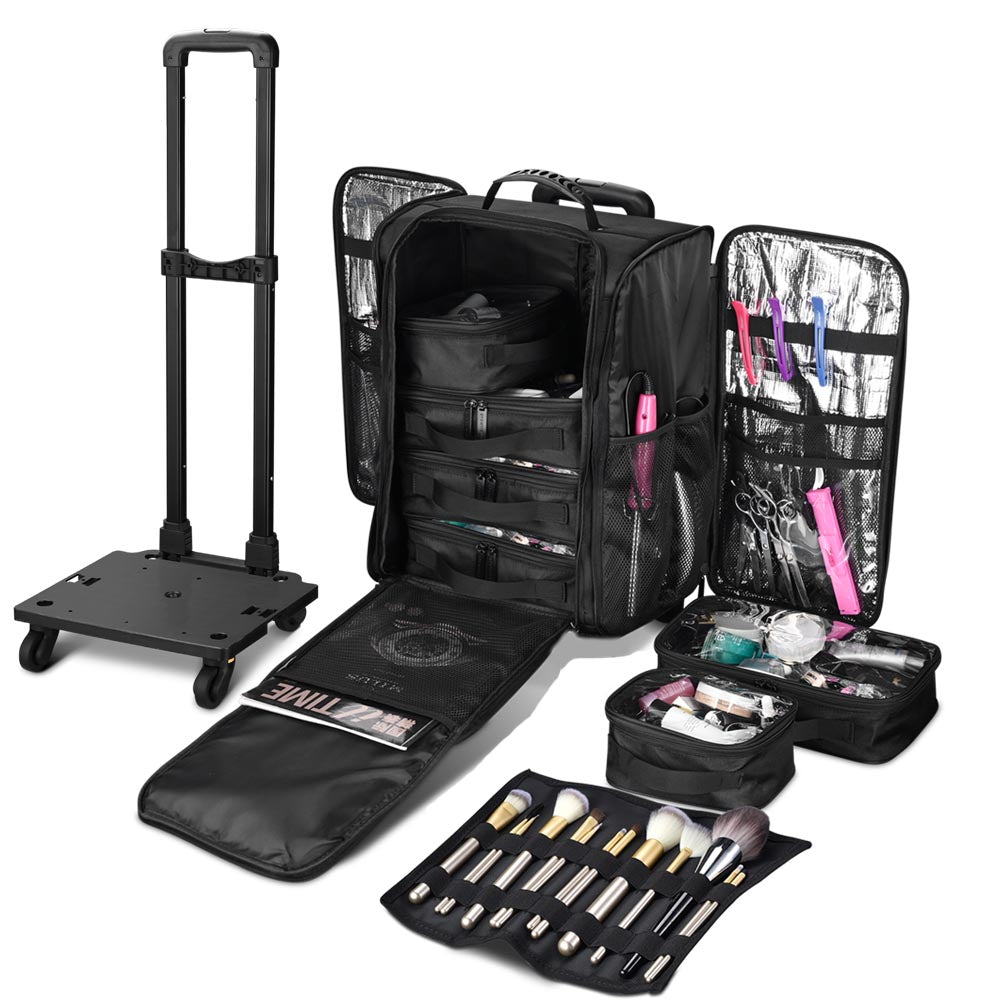  TheLAShop Rolling Makeup Case with Compartments Foldable Removable Trolley 