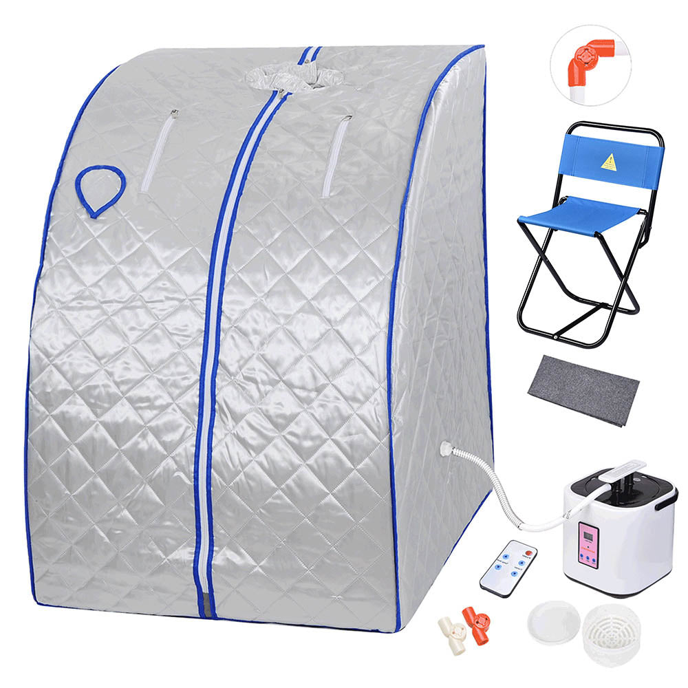  TheLAShop Portable Sauna Tent Steam SPA w/ Chair Remote Silver 2L 