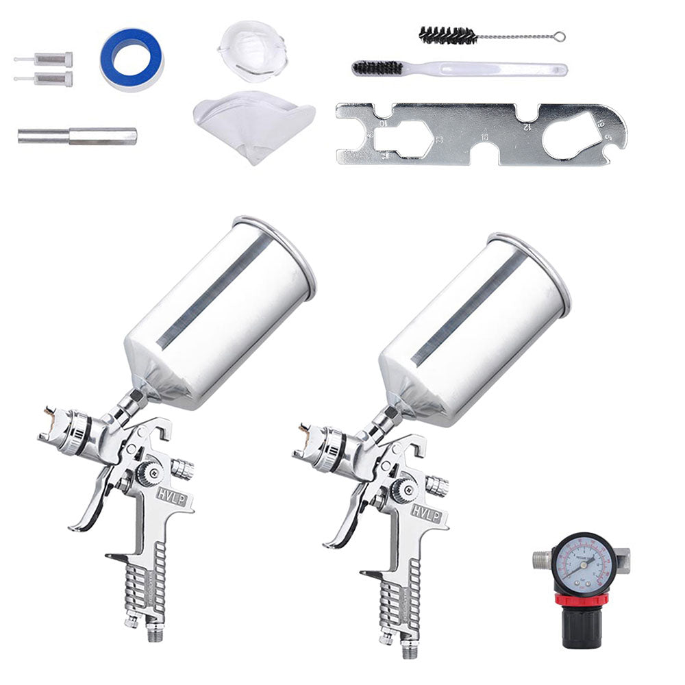  TheLAShop 2 Sprayer HVLP Spray Kit Auto Paint Gavity Feed Silver 