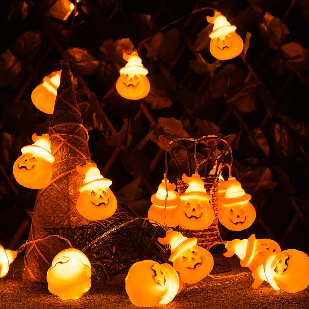  TheLAShop Halloween Fairy Light Orange Pumpkin with Hat 10ft 