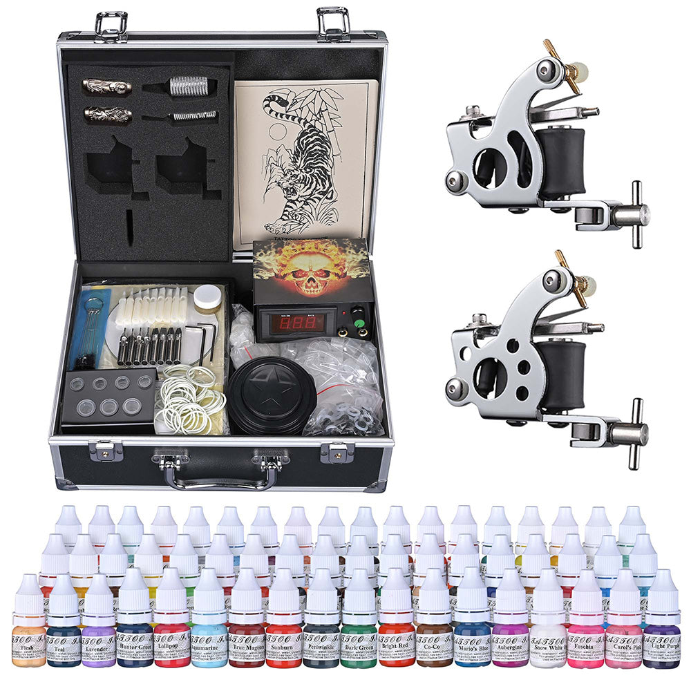  TheLAShop Tattoo Kit 2 Machines LCD Power Supply 54 Color Inks w/ Case 