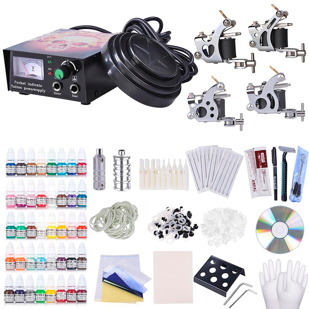  TheLAShop 4 Tattoo Guns Machines Tattoo Kit w/ Power Supply 40 Inks 