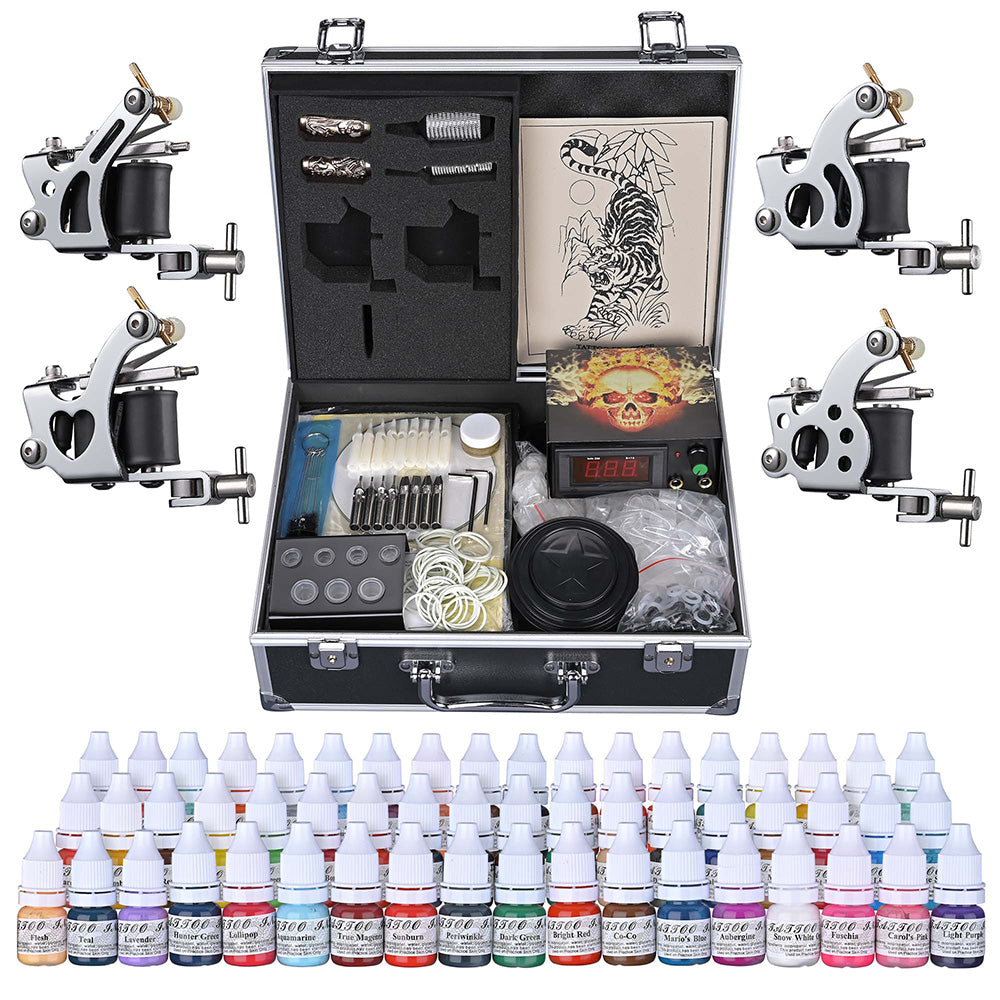  TheLAShop Tattoo Kit 4 Machines LCD Power Supply 54 Ink w/ Case 