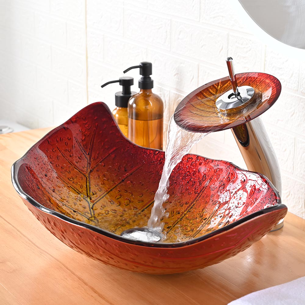  TheLAShop Leaf Sink Bowl & Waterfall Faucet Set 23x14 in 