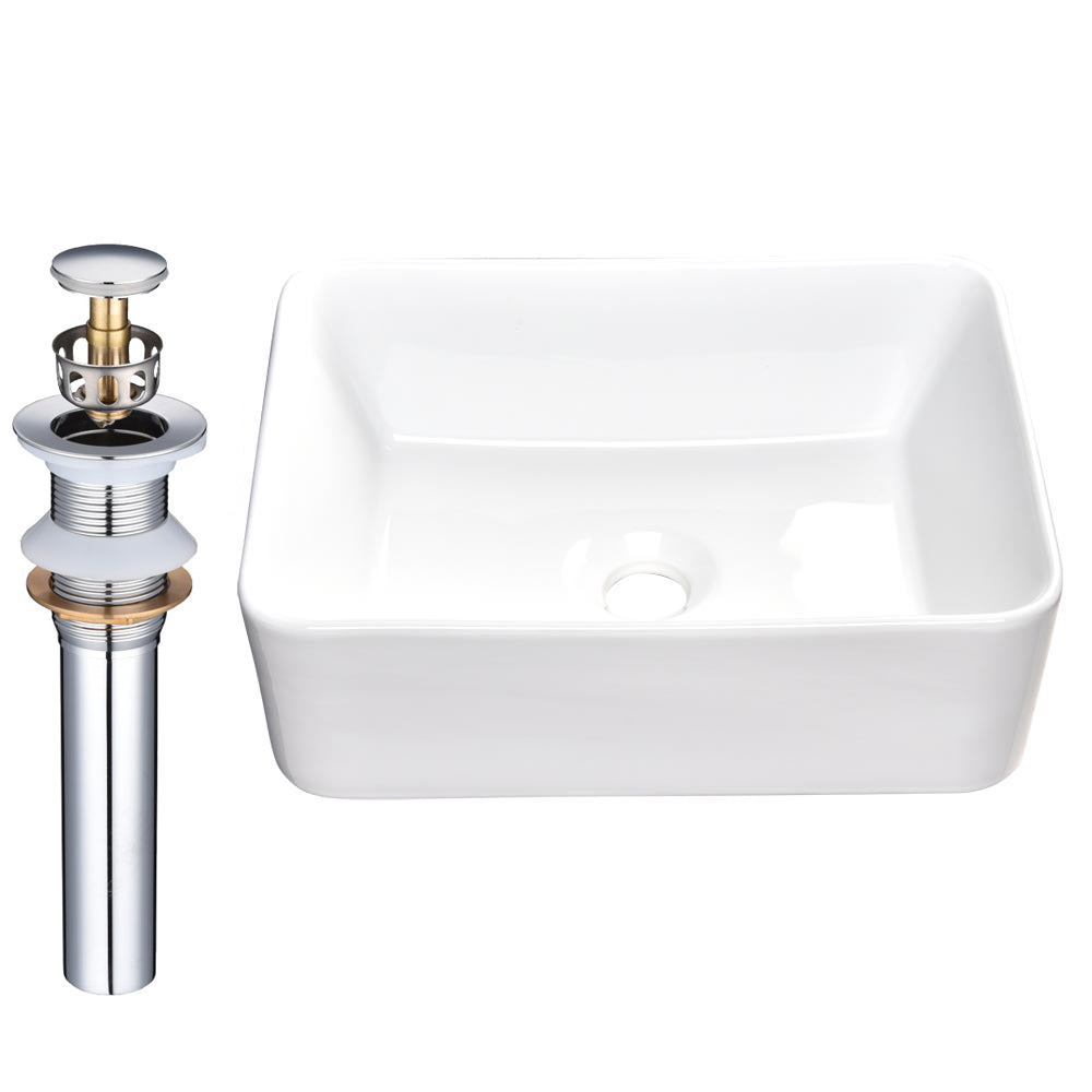  Aquaterior Rectangle Vessel Sink with Popup Drain & Tray 16"x12" 