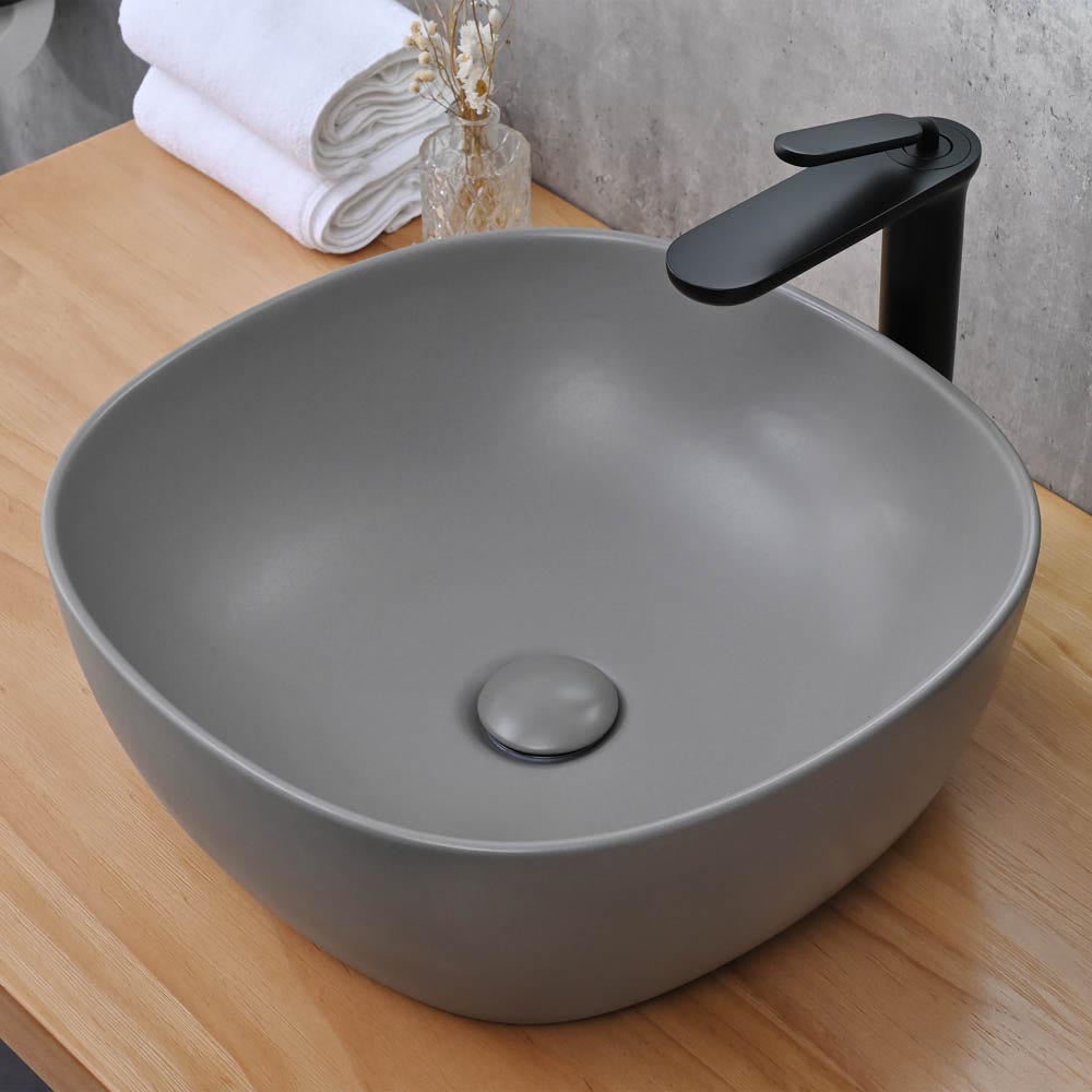  TheLAShop 16 inch Vessel Sink with Pop Up Drain Gray 