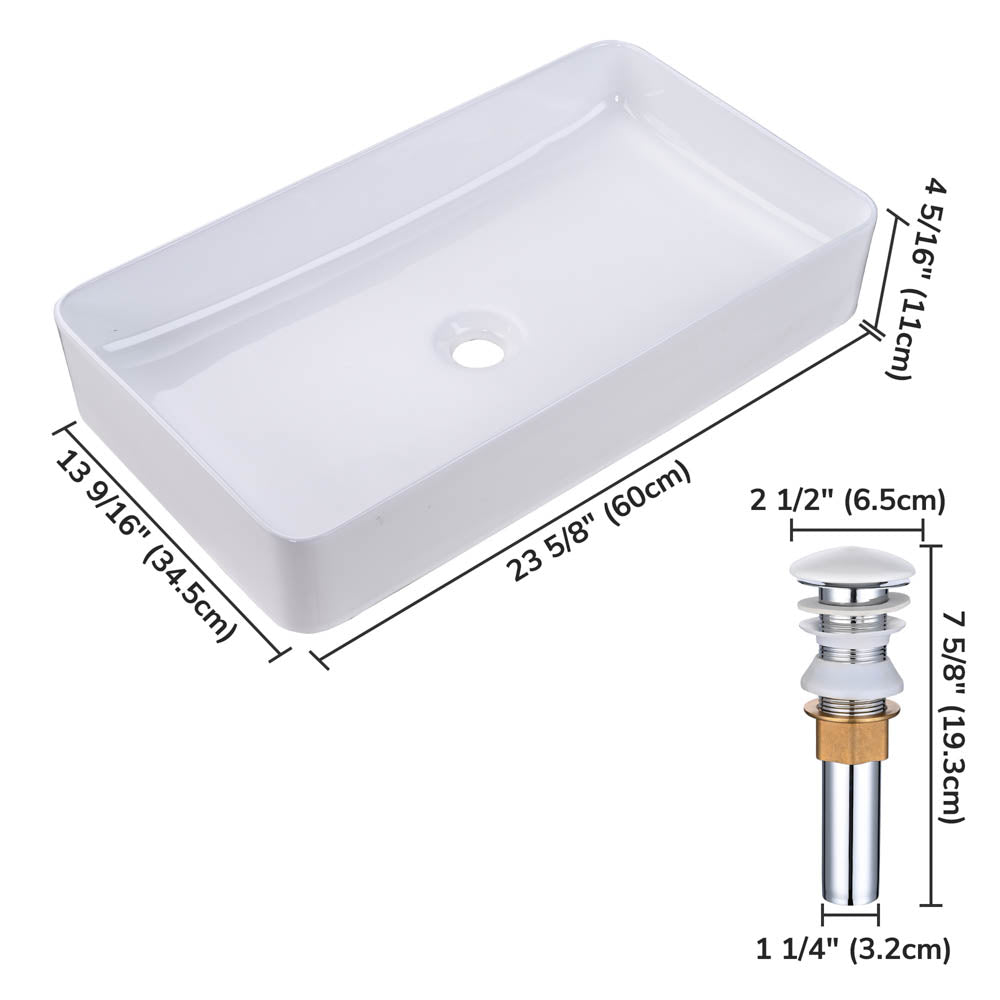 TheLAShop Bathroom Rectangular Porcelain Sink w/ Drain 23x13