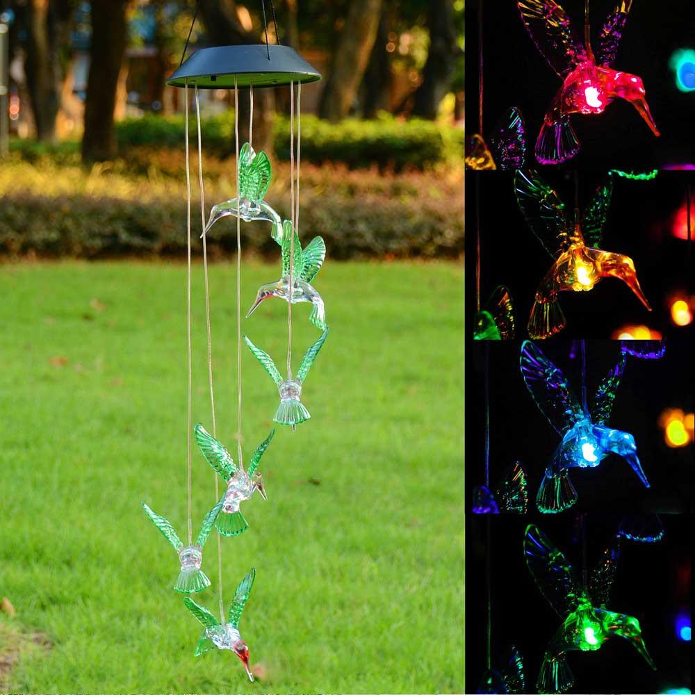  TheLAShop Hummingbird Solar Powered LED Light Wind Chime 