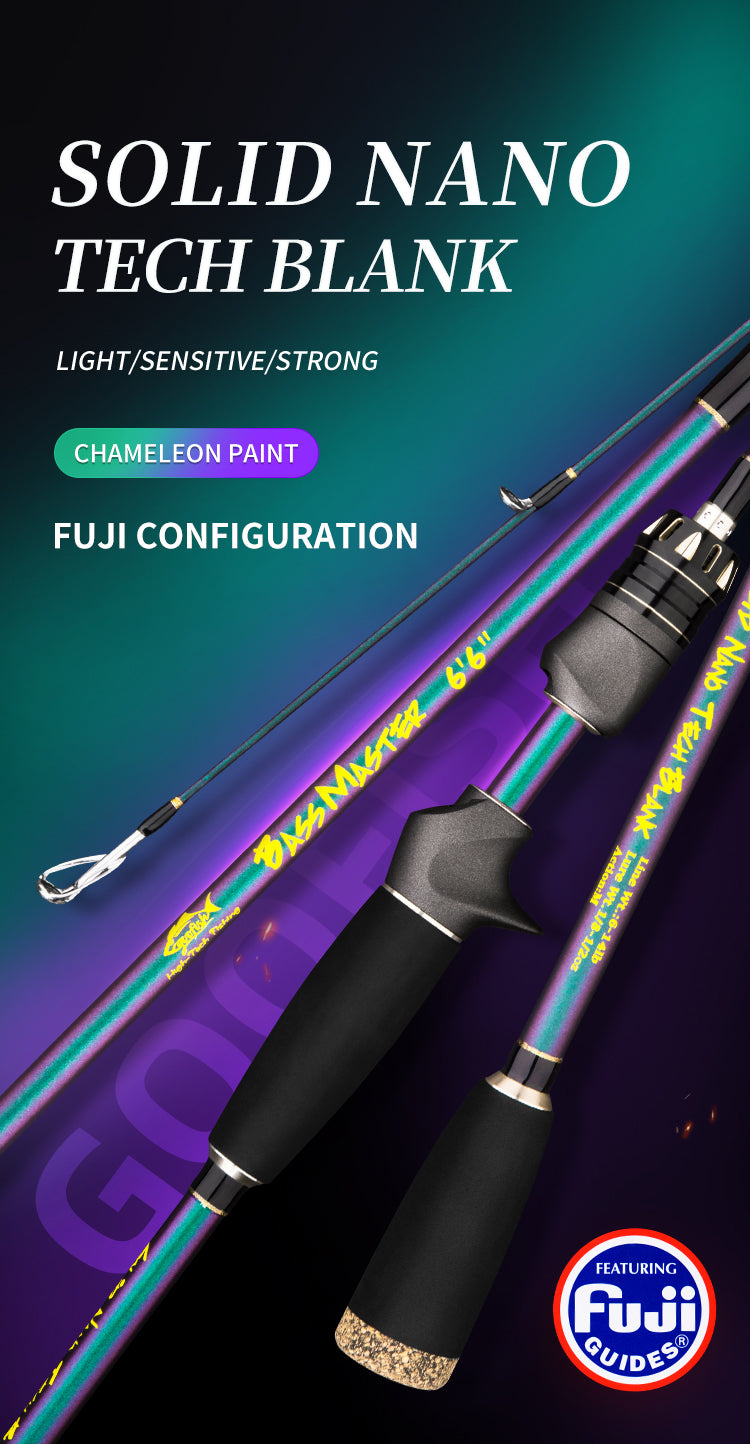 GOOFISH® BassMaster Chameleon Coating FUJI 6'6(195cm) Bass Fishing Rod  Pole with Solid Nano Blank M/MH Two Action Option