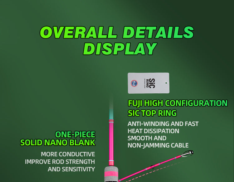 Fluorescent pink glow green slow pitch jigging rod 6'6