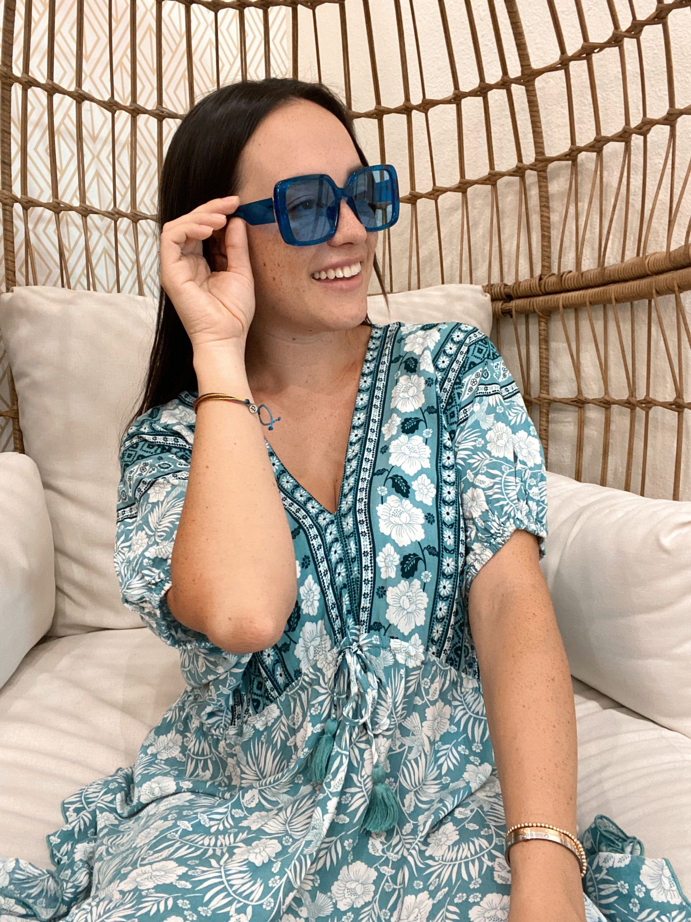 Rounded Square Blue Sunglasses
