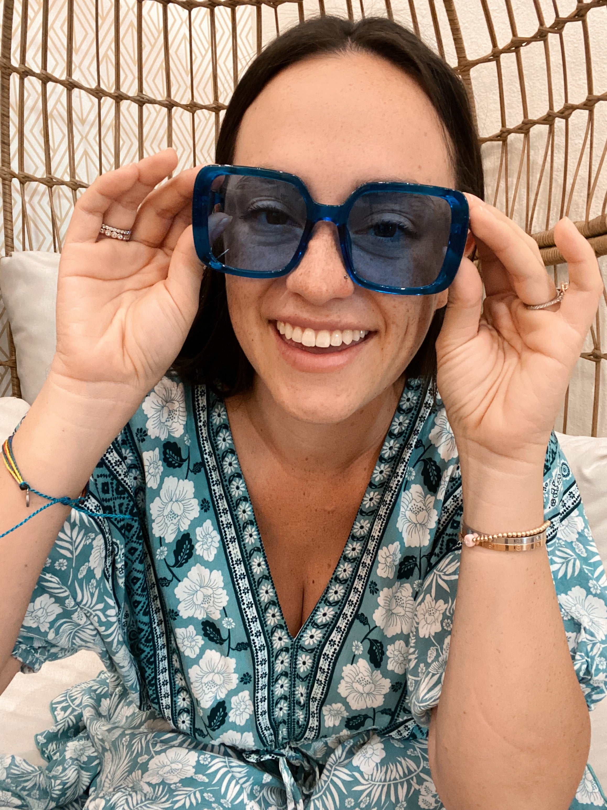 Rounded Square Blue Sunglasses