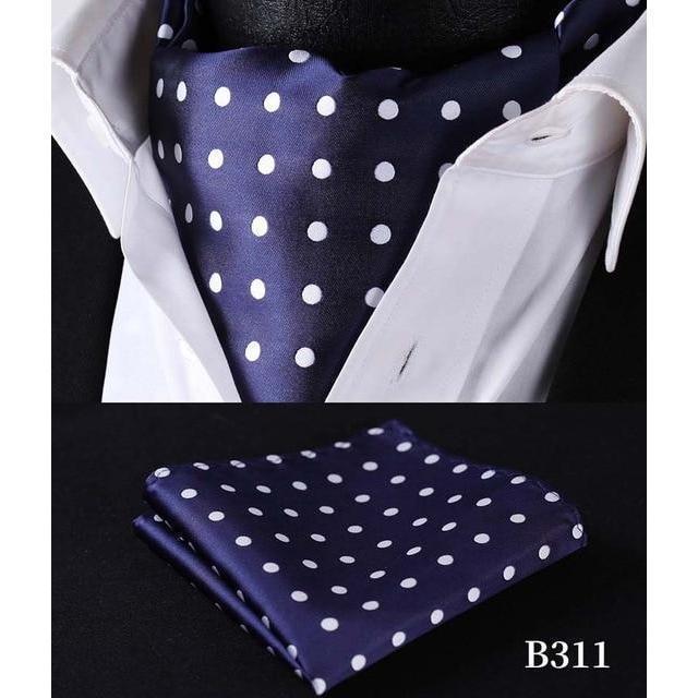 Blue Polka Dot Silk Ascot/Cravat Tie & Handkerchief