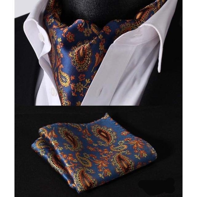 Blue Rust Paisley Silk Ascot/Cravat Tie & Handkerchief