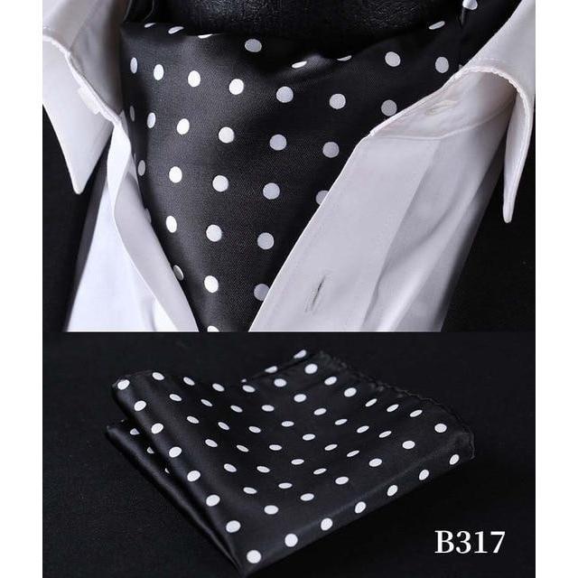 Charcoal Black Polka Dot Silk Ascot/Cravat Tie & Handkerchief