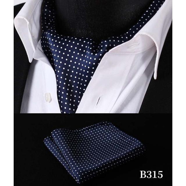Dotted Blue Silk Ascot/Cravat Tie & Handkerchief