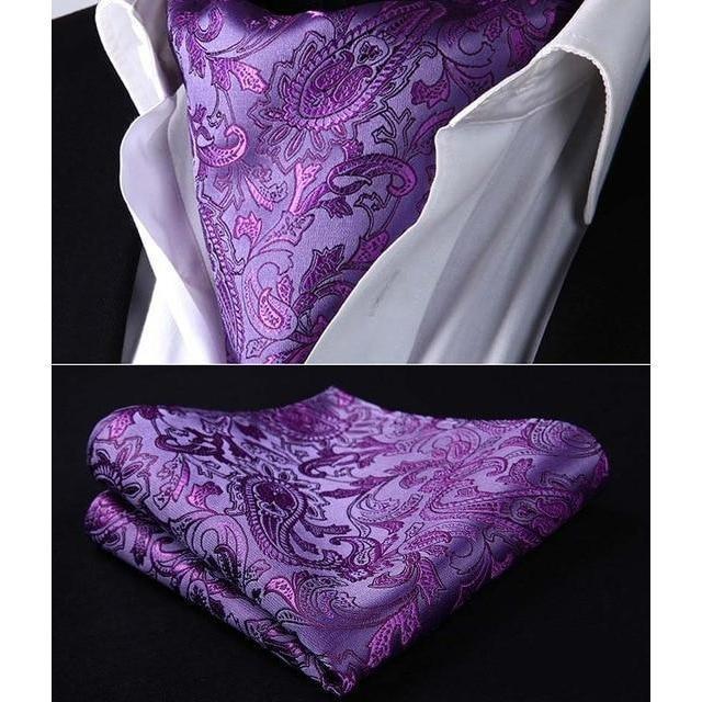Purple Sophisticated Silk Paisley Ascot/Cravat Tie & Handkerchief