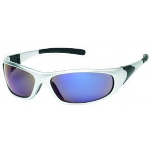 Silver Frame - Blue Mirror Lens - Rubber Tips Safety Glasses