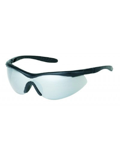 Black Frame - Silver Mirror Lens - Non-Slip Rubber Nose Piece - Insert Rubber Tips Safety Glasses