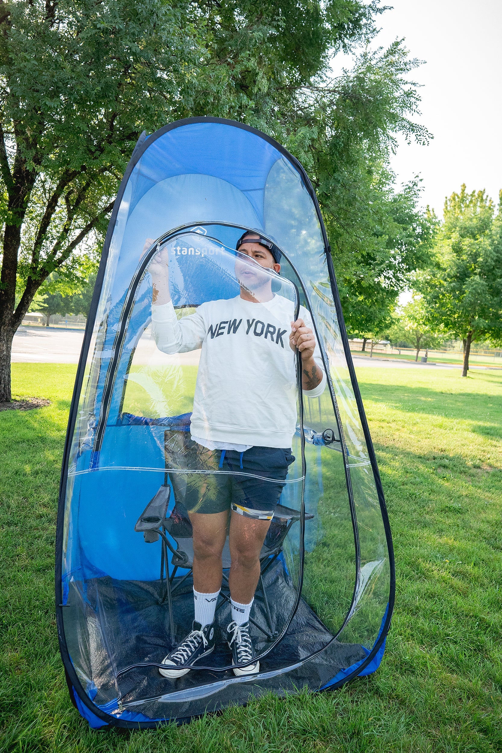 All Weather Pop Up Shelter - Clear / Blue