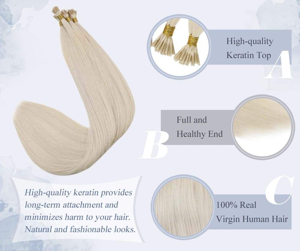 Laavoo virgin i tip human hair extensions solid color can last for 6-12 months silky straight human hair best quality virgin human hair