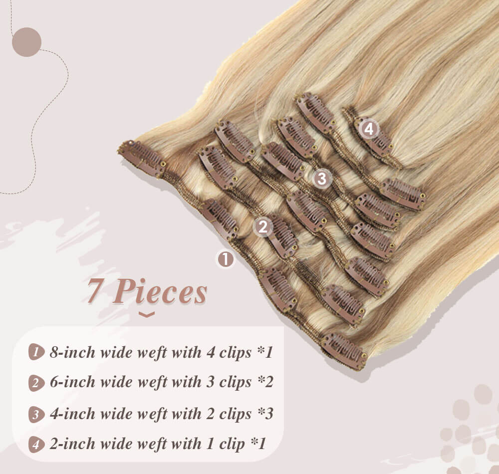7 pieces hair 100 gram full head set small clips on it help fixed to your hair